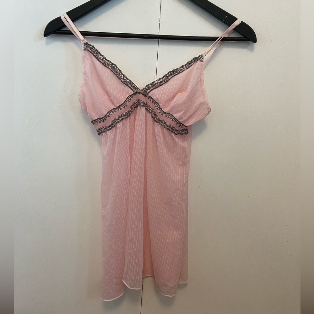 Beautiful Sheer Camisole with Grey Lace Trim Around Cups and Light Stripes